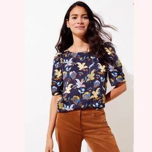 Ann Taylor LOFT Floral Puff Sleeve Blouse Blue Women’s Small